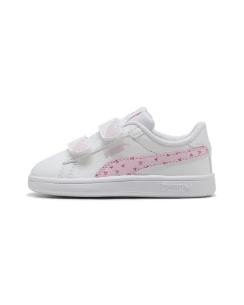 Pantofi sport Smash 3.0 Hearty de piele ecologica cu velcro, Alb/Roz deschis
