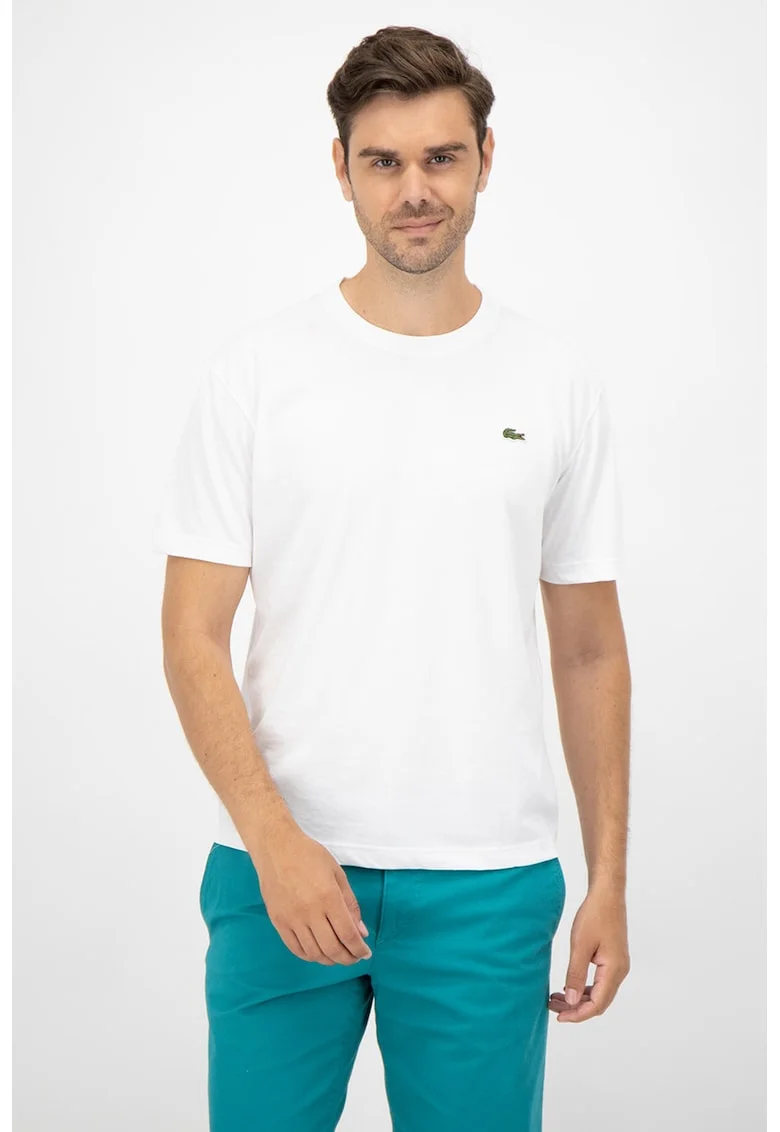 Tricou cu decolteu la baza gatului si aplicatie logo discreta, Alb