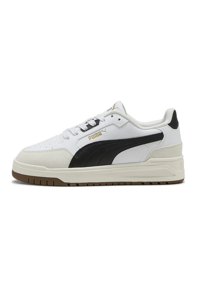 Pantofi sport Shuffle Downtown de piele ecologica cu garnituri de piele intoarsa, Alb/Negru/Bej