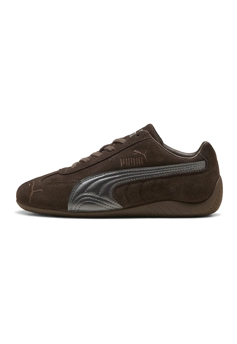 Pantofi sport Speedcat de piele intoarsa cu garnituri de piele, Maro inchis/Argintiu