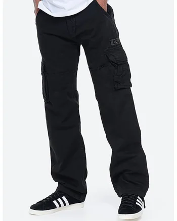 Pantaloni cargo de bumbac cu logo, Negru