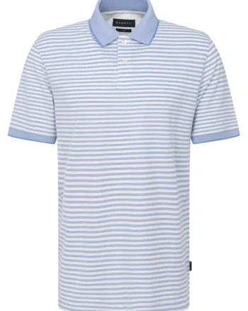 Tricou  guler polo, modern fit, cu dungi, alb si bleu