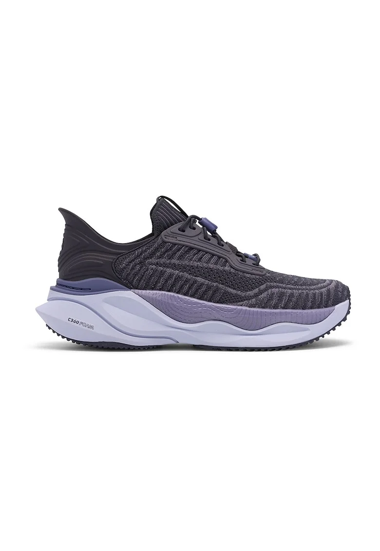 Pantofi sport din material textil cu sireturi elastice, Gri carbune/Gri inchis