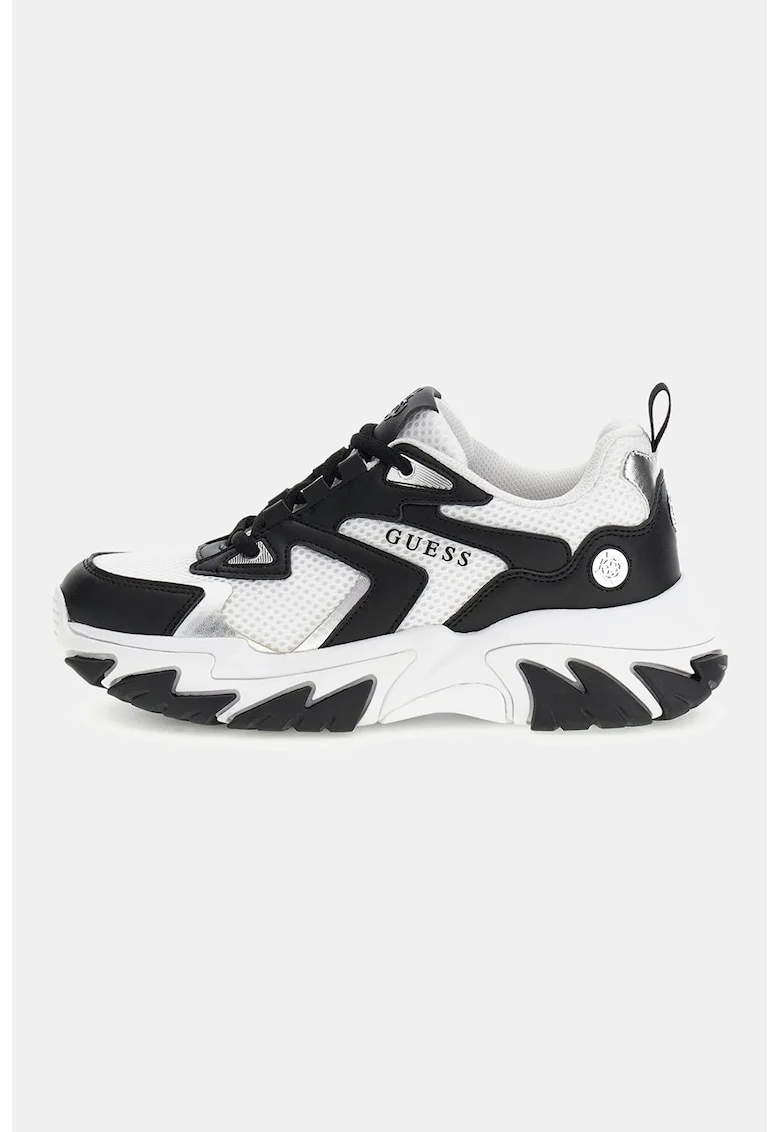 Pantofi sport low-cut cu talpa wedge, Negru/Alb optic