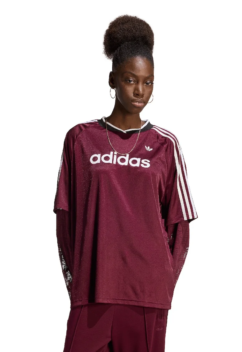 Bluza din jerseu cu logo si maneci din dantela, Alb/Violet