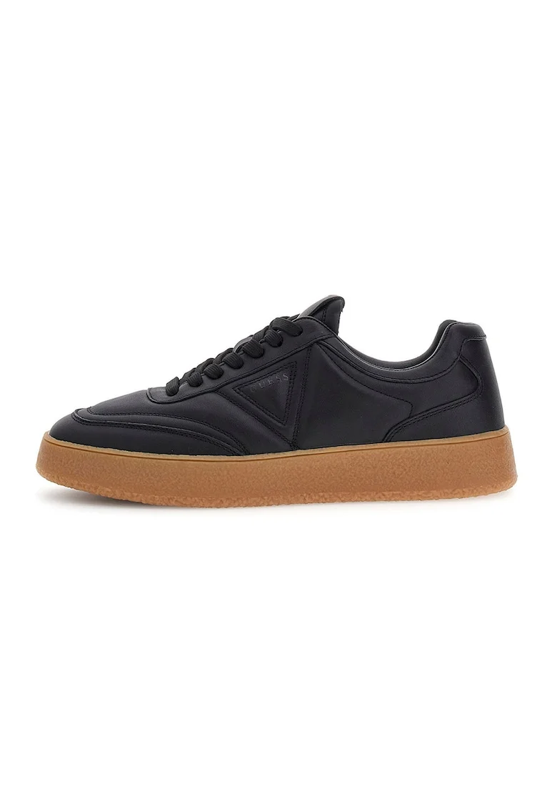 Pantofi sport din piele cu garnituri din piele ecologica, Negru