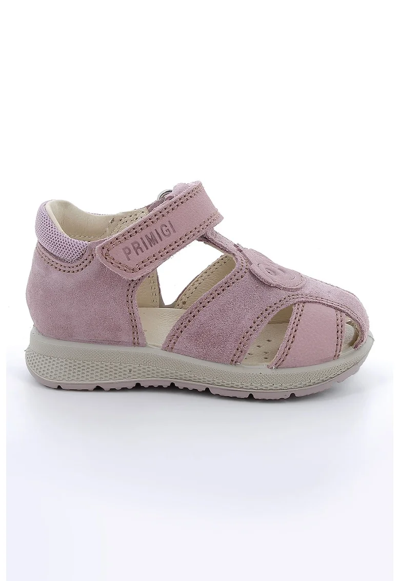 Sandale din piele si piele intoarsa cu inchidere velcro, Lila/Violet prafuit
