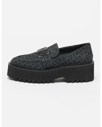 Pantofi loafer cu imprimeu logo, Negru/Argintiu
