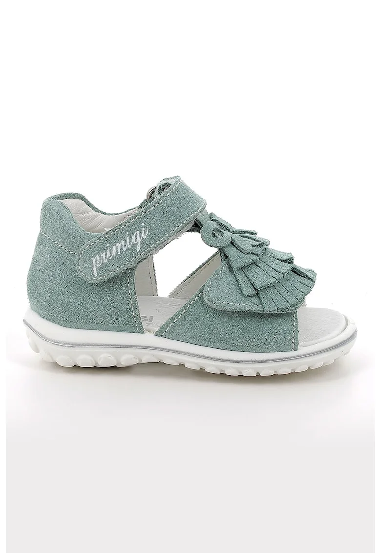 Sandale din piele intoarsa cu inchidere velcro si canaf, Alb/Verde pal