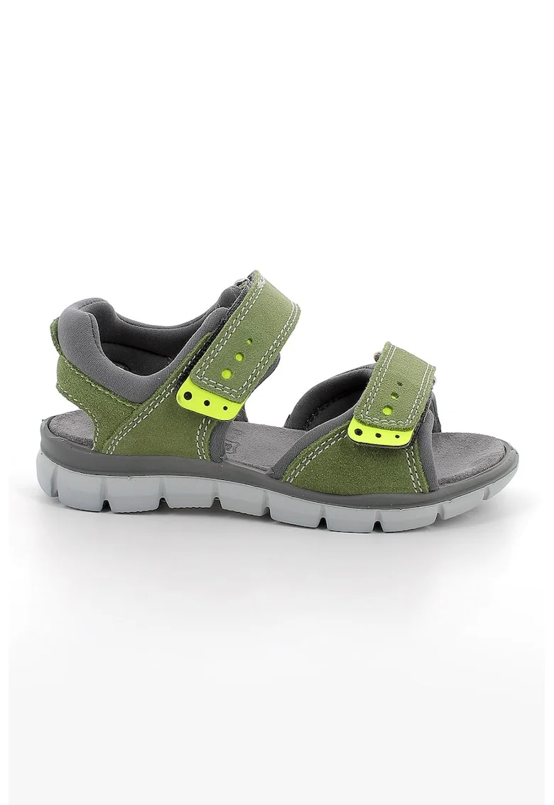 Sandale din piele intoarsa cu talpa plata, Verde feriga/Verde fistic