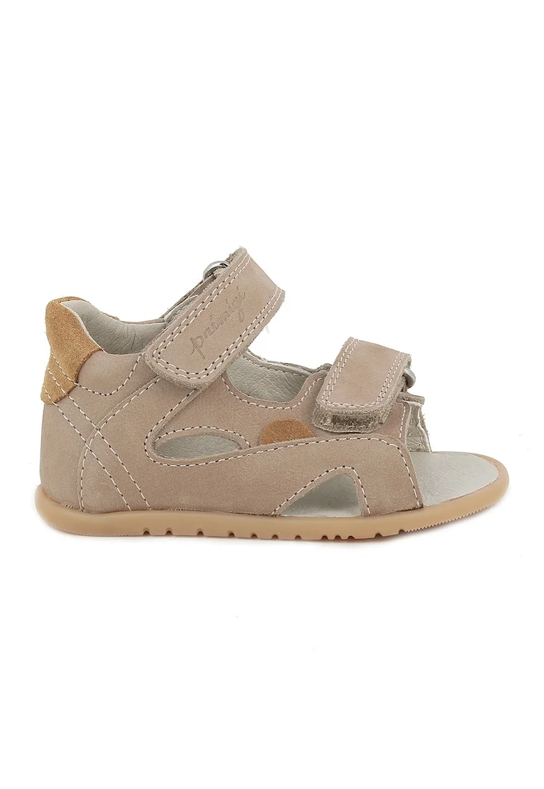 Sandale din piele intoarsa cu inchidere velcro, Maro/Caramel