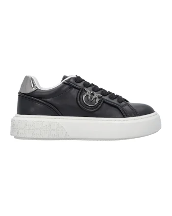 Pantofi sport de piele cu siret, Negru/Alb optic