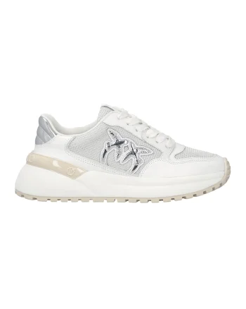 Pantofi sport de piele cu garnituri de material sintetic, Alb murdar/Argintiu