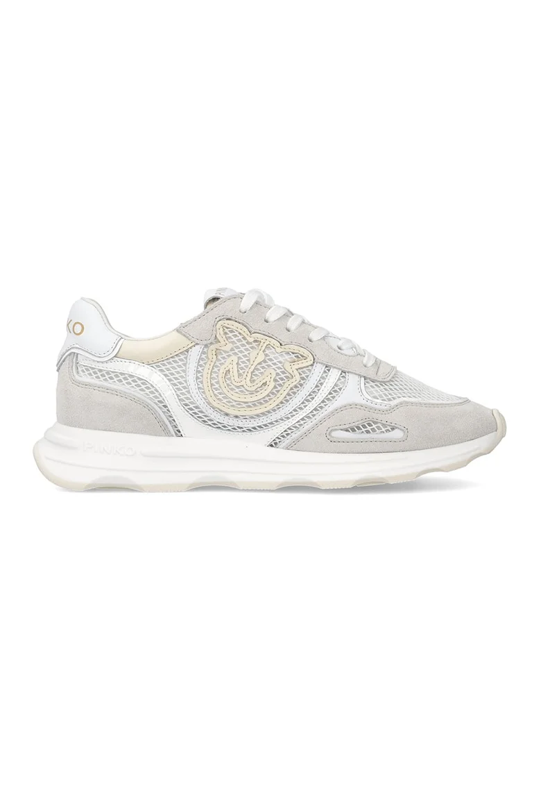 Pantofi sport din piele intoarsa si plasa Zoe, Maro taupe deschis/Alb murdar