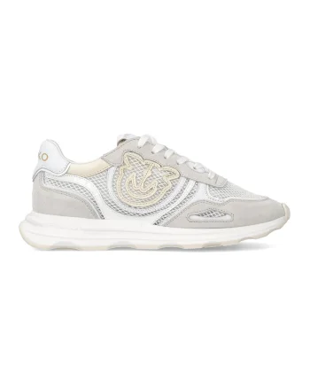 Pantofi sport din piele intoarsa si plasa Zoe, Maro taupe deschis/Alb murdar