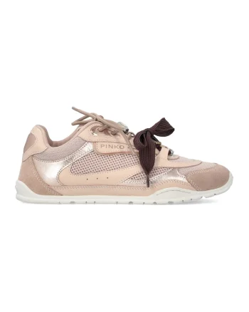 Pantofi sport din piele intoarsa si plasa Yulia, Maro taupe deschis/Auriu rose/Alb murdar