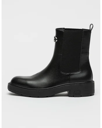 Ghete Chelsea de piele cu detaliu logo metalic, Negru
