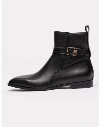 Ghete din piele cu catarama decorativa Liz, Negru
