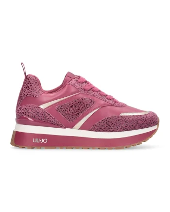 Pantofi sport cu talpa wedge si detalii cu aspect texturat, Fucsia