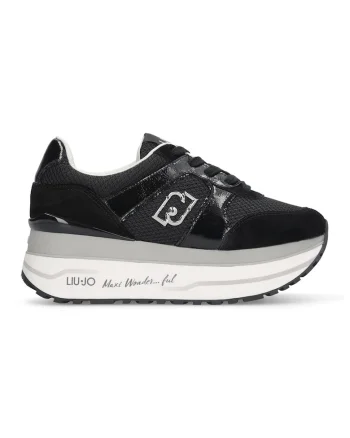 Pantofi sport din plasa cu talpa flatform si garnituri din piele intoarsa, Negru