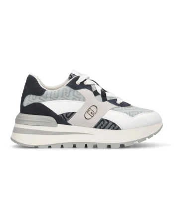 Pantofi sport cu talpa flatform si garnituri din piele intoarsa, Alb/Albastru