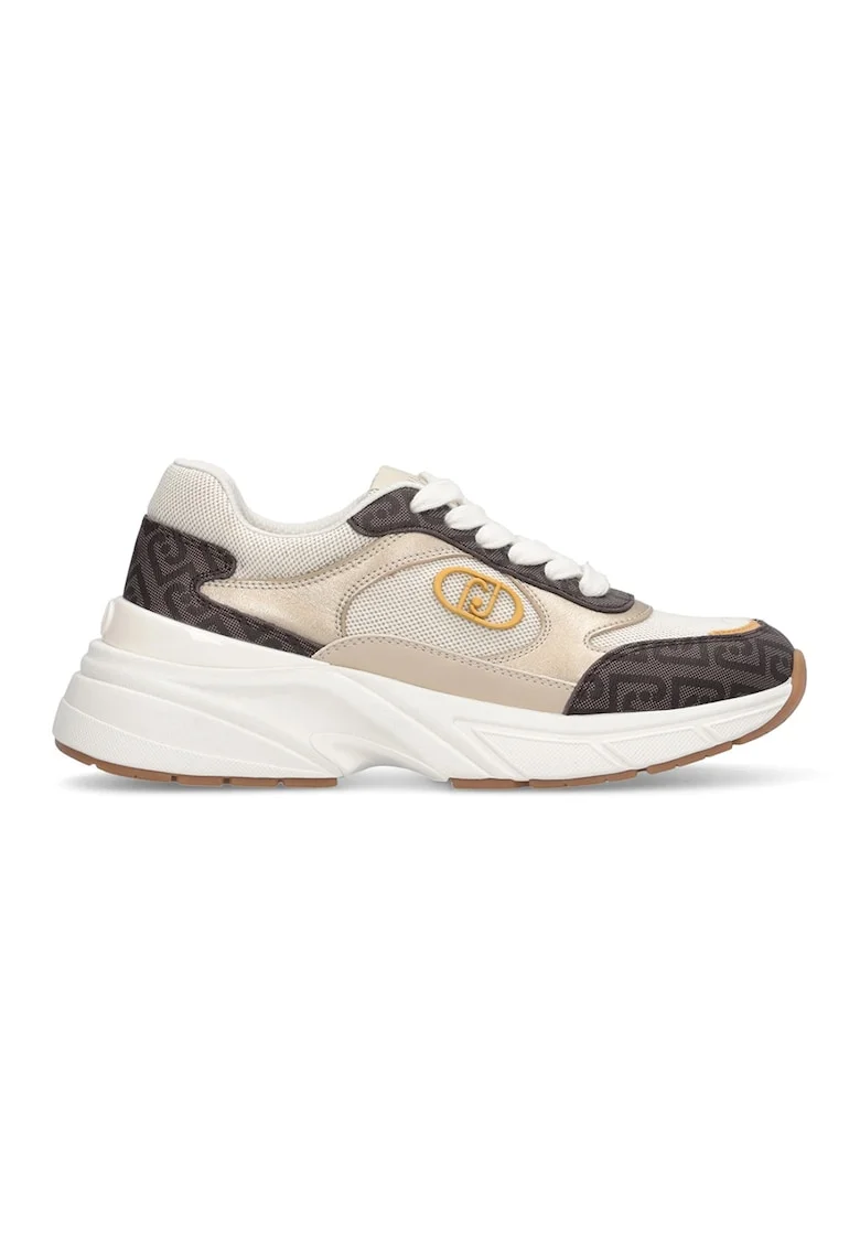 Pantofi sport low-cut cu model monograma, Auriu/Maro taupe/Bej