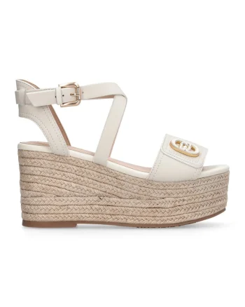 Sandale-espadrile de piele cu catarama, Bej deschis