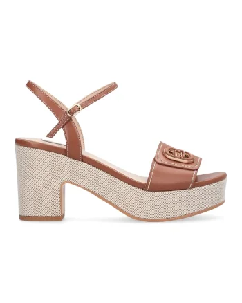 Sandale de piele cu toc masiv, Caramel