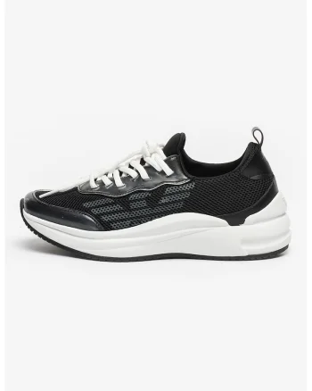 Pantofi sport de piele ecologica cu garnituri de plasa, Negru