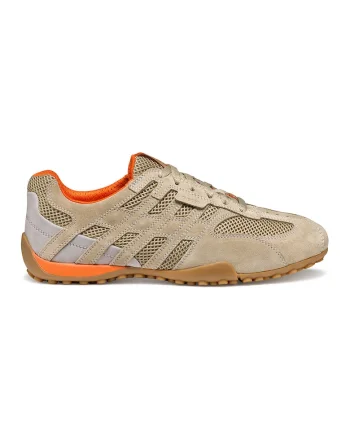Pantofi sport Snake cu garnituri din piele intoarsa, Maro taupe