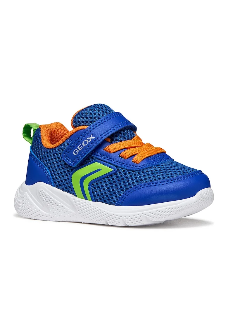Pantofi sport Sprintye din plasa si insertii din piele ecologica, Portocaliu/Albastru royal/Verde lime
