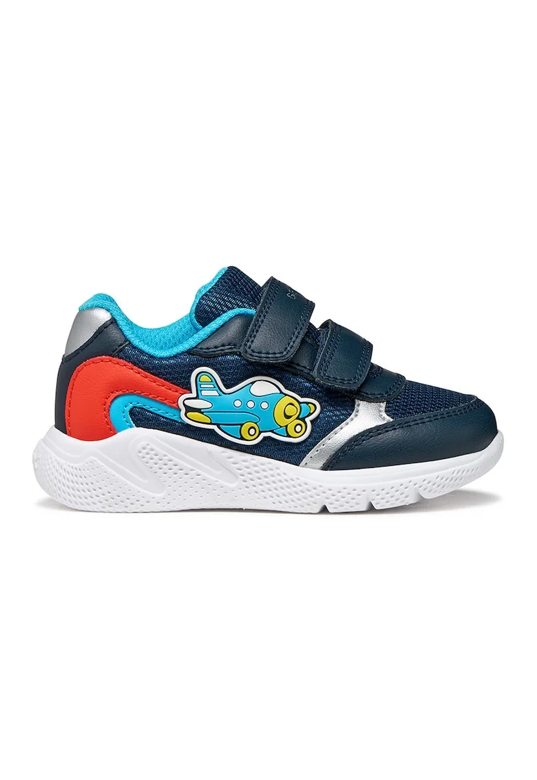 Pantofi sport din plasa si garnituri din piele ecologica, Rosu/Argintiu/Bleumarin