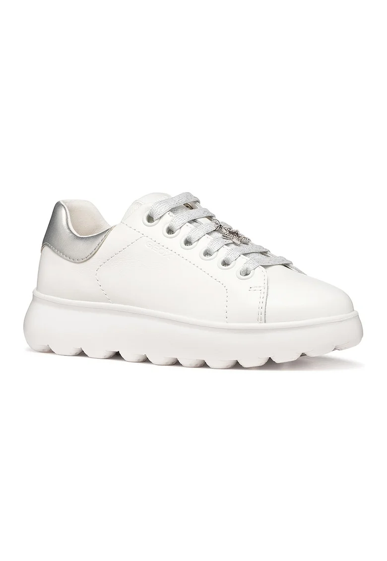 Pantofi sport Puffypop de piele cu garnituri de piele ecologica, Alb/Argintiu