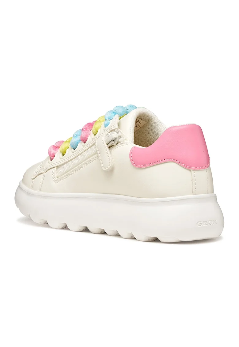 Pantofi sport din piele ecologica cu sireturi contrastante, Alb fildes/Galben/Roz