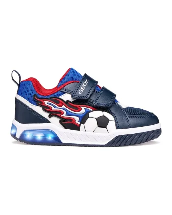 Pantofi sport Inek cu velcro si led-uri, Rosu/Alb/Bleumarin