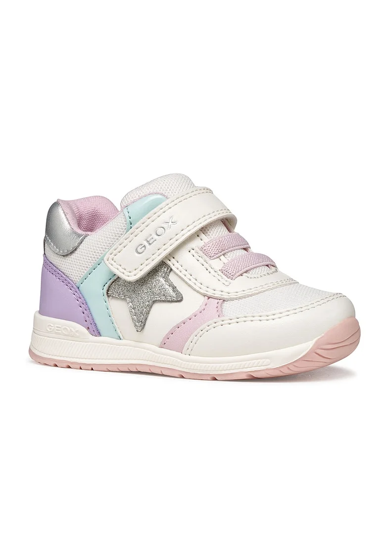 Pantofi sport cu aplicatii stea si velcro, Lila/Alb murdar/Argintiu