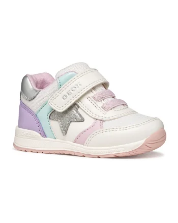 Pantofi sport cu aplicatii stea si velcro, Lila/Alb murdar/Argintiu