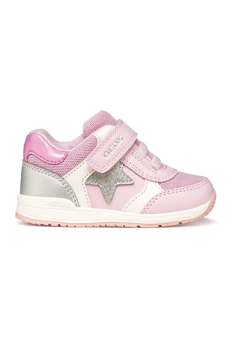 Pantofi sport cu aplicatii stea si velcro, Roz pastel/Argintiu