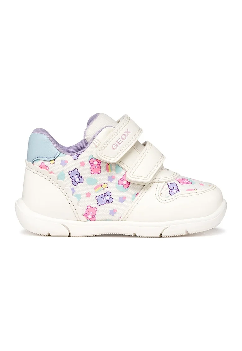 Pantofi sport Zapito de piele ecologica cu velcro, Alb/Roz