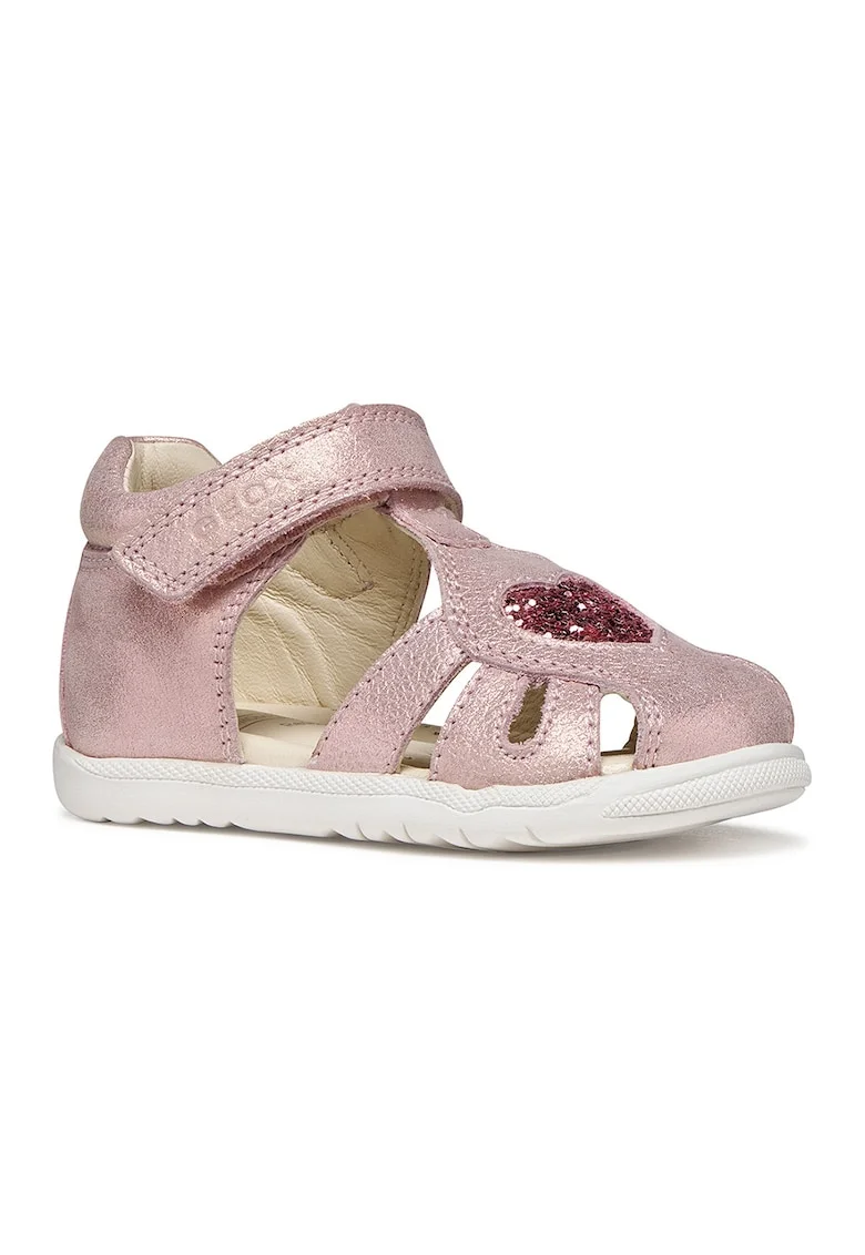 Sandale de piele ecologica cu velcro Macchia, Auriu rose/Roz