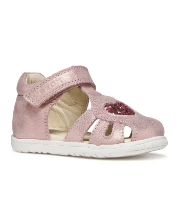 Sandale de piele ecologica cu velcro Macchia, Auriu rose/Roz
