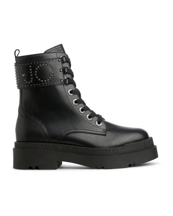 Ghete de piele cu logo cu nituri, Negru