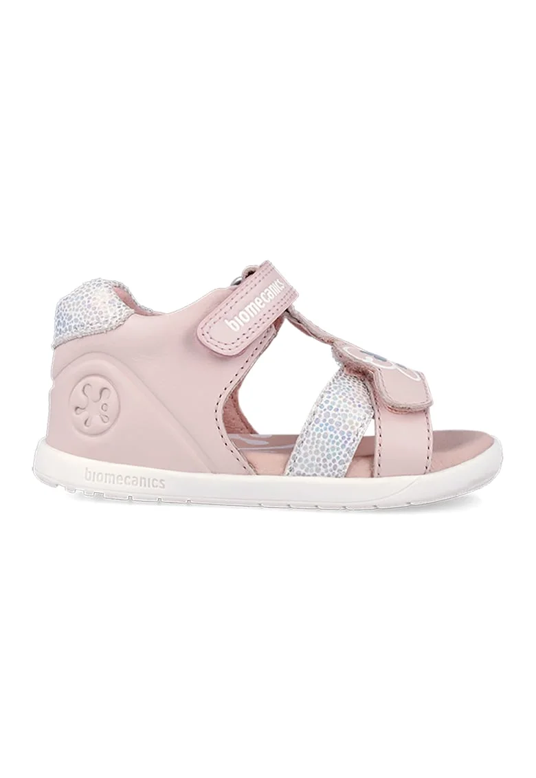 Sandale cu imprimeu fluture si velcro, Roz prafuit/Bej deschis