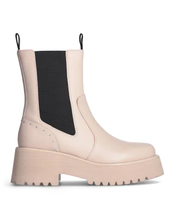 Ghete Chelsea de piele, Negru/Bej