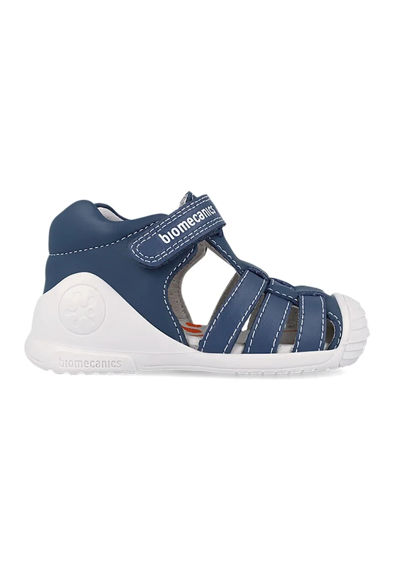 Sandale fisherman din piele cu velcro, Alb optic/Albastru petrol