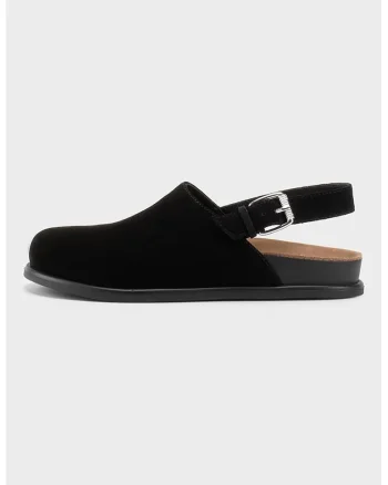 Saboti slingback din piele intoarsa, Negru