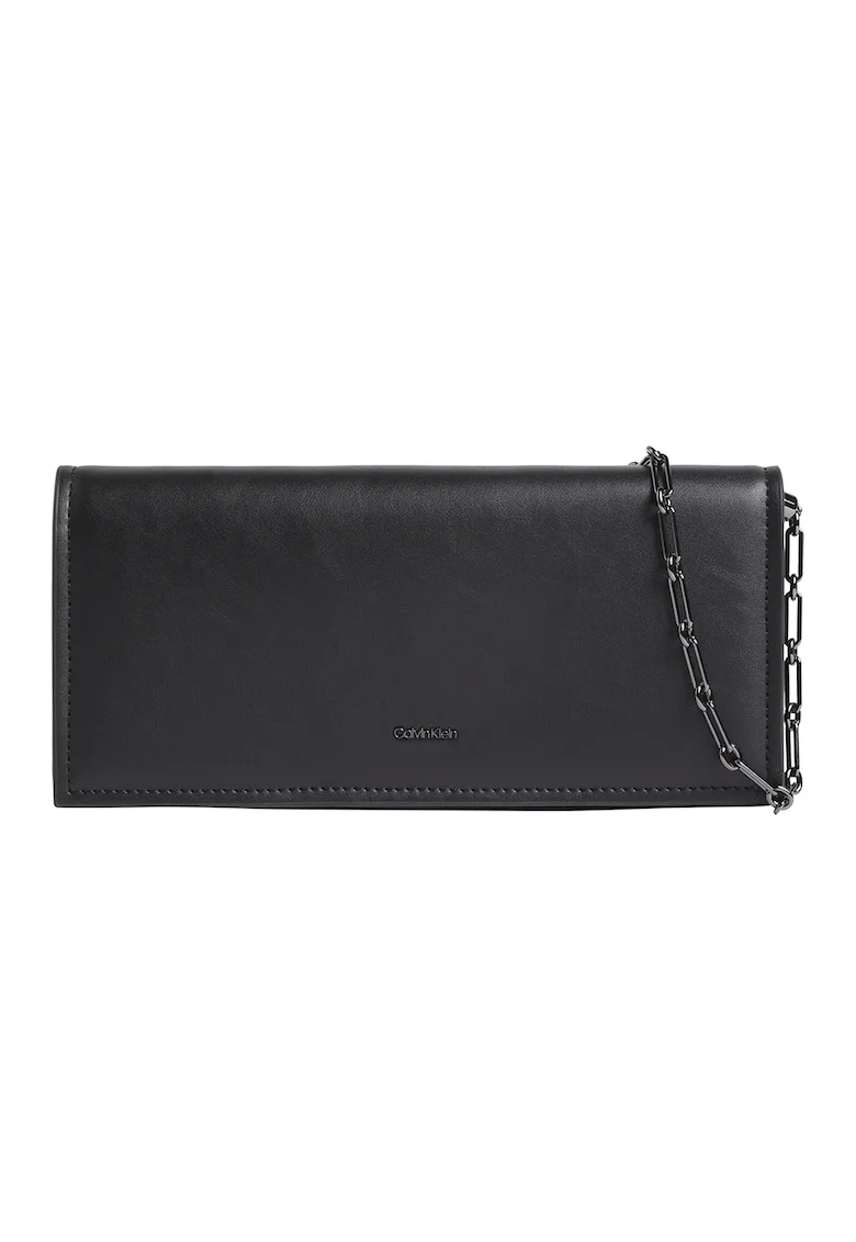 Geanta baguette de piele ecologica cu bareta lant, Negru