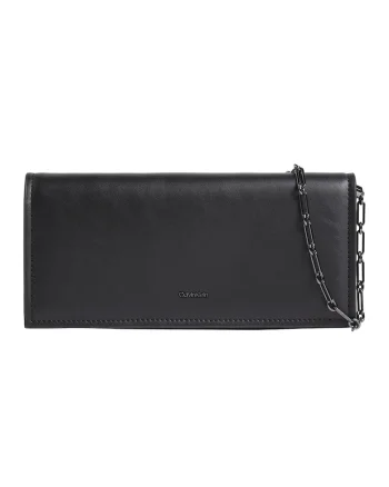 Geanta baguette de piele ecologica cu bareta lant, Negru