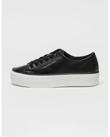 Pantofi sport din piele cu talpa flatform, Alb fildes/Negru stins