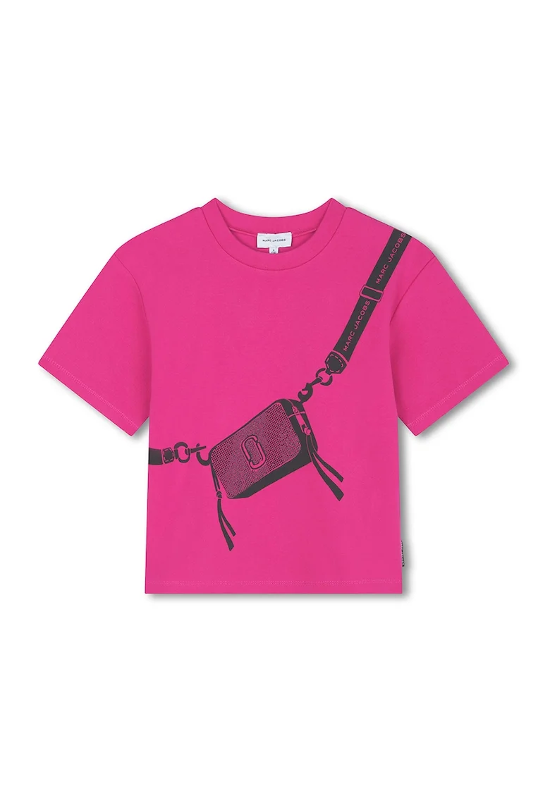 Tricou cu imprimeu si maneci cazute, Negru/Fucsia